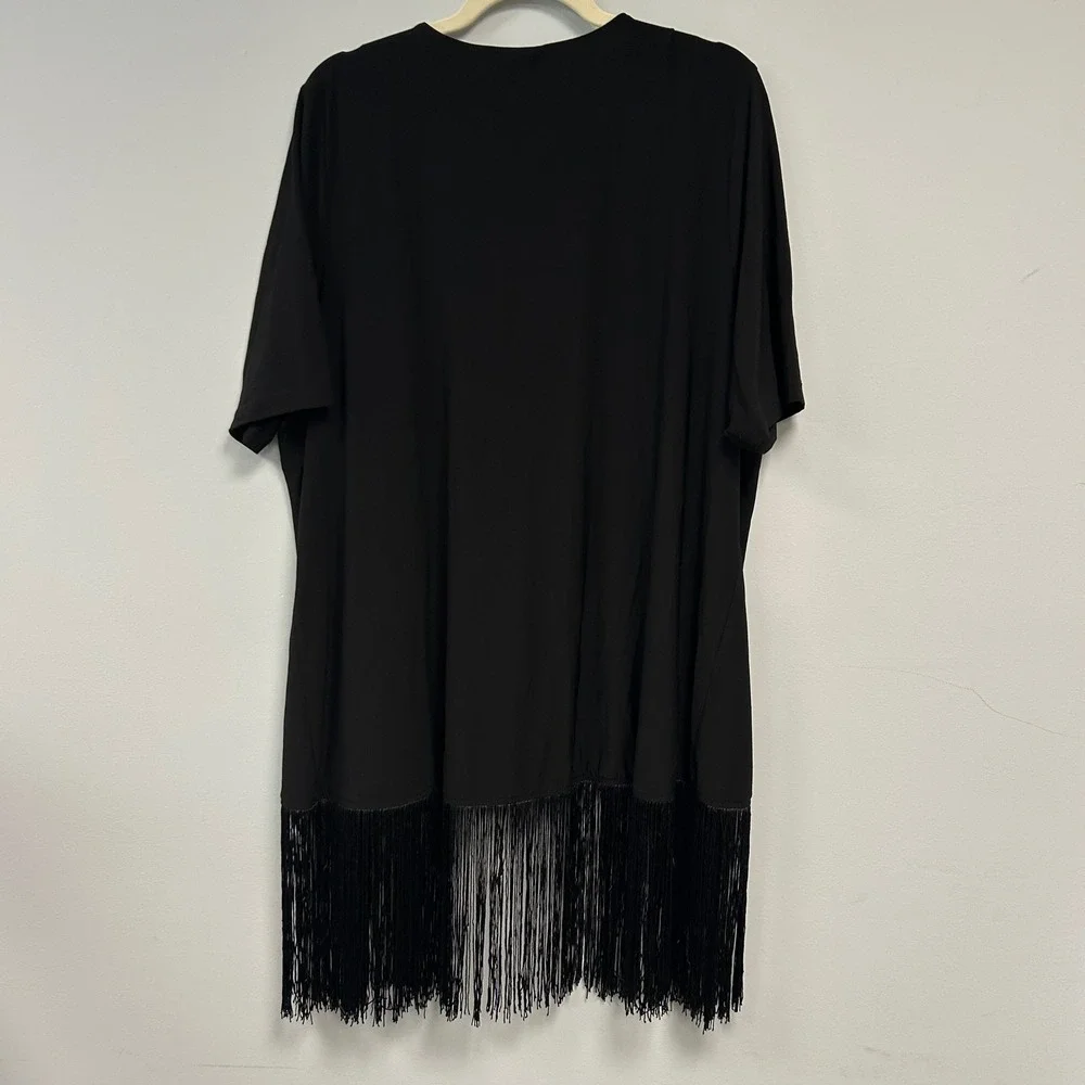 Catherines Black Fringe Trim Open Front Cover Up Duster Cardigan Size 1X